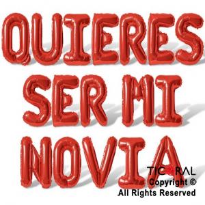 SET DE GLOBOS METALIZADO FRASE QUIERES SER MI NOVIA 17 UNIDADES ROJO X 1